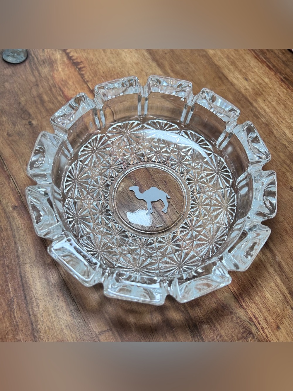 Camel Clear Glass Ashtray 90’s Starburst Pattern Heavy